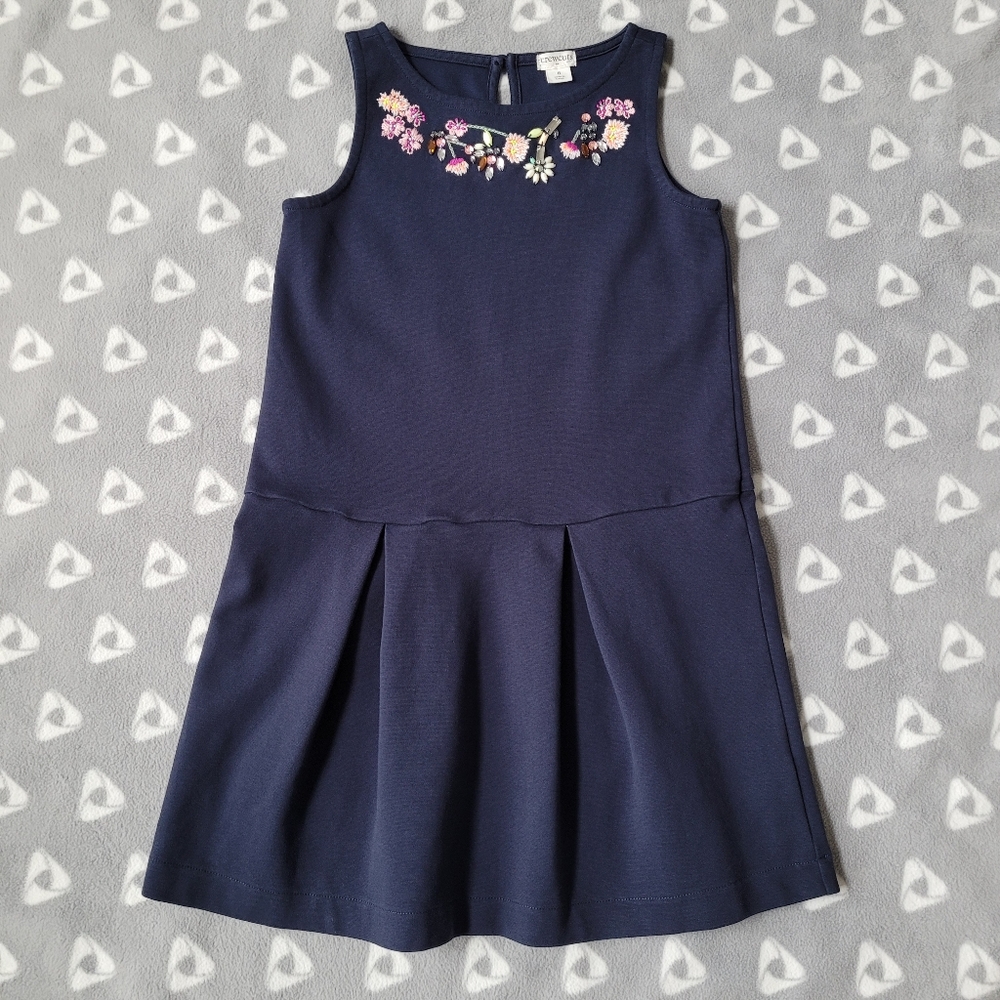 Crewcuts Girls Sz 8 Navy Blue Beads Embellishments Cotton Blend Dress